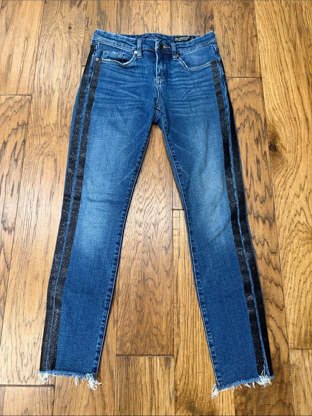 BLANKNYC Women's 26 Blue Striped Cropped Skinny Classique Jeans Denim Stretch